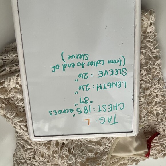 Vintage Womens V Cristina Crochet Lace Blouse Large Long Flared Sleeves Cream - Picture 8 of 9